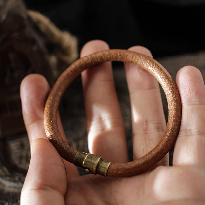 Buddha Stones Retro Leather Luck Healing Copper Magnetic Buckle Bracelet - image 13