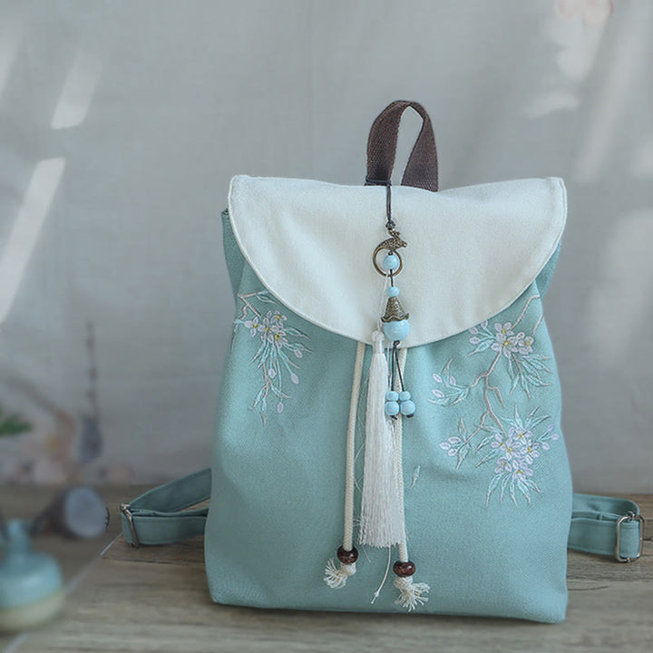 Buddha Stones Handmade Embroidered Large Capacity Canvas Backpack - image 12