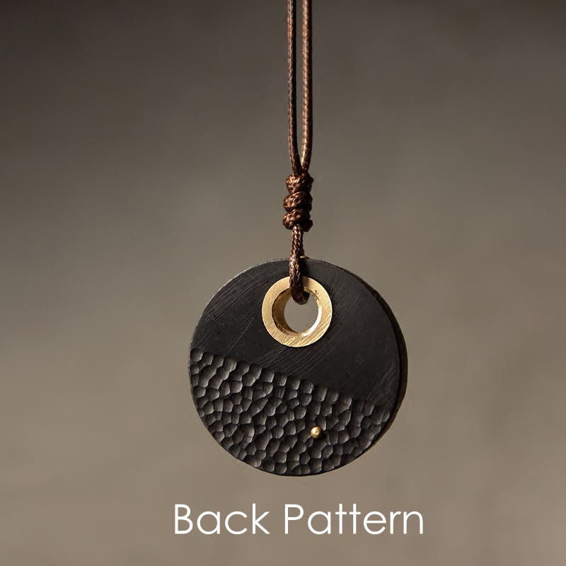 Buddha Stones Handcrafted Round Ebony Wood Brass Copper Peace Necklace Pendant - image 1