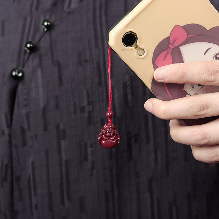 Buddha Stones Laughing Buddha Cinnabar Blessing Necklace Pendant Phone Hanging Decoration Key Chain - image 7