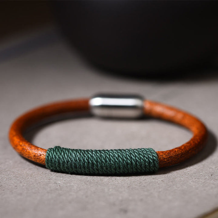 Buddha Stones Tibetan Leather Handmade Five Elements Luck Braid String Buckle Bracelet - image 3
