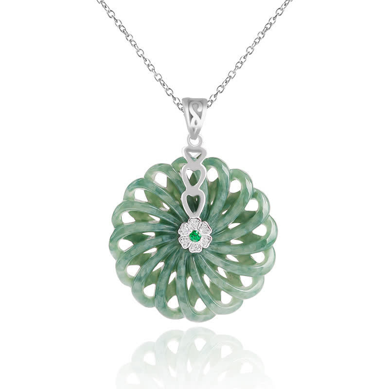 Buddha Stones Natural Round Jade Peace Buckle Abundance Titanium Steel Chain Necklace Pendant - Jade - image 0