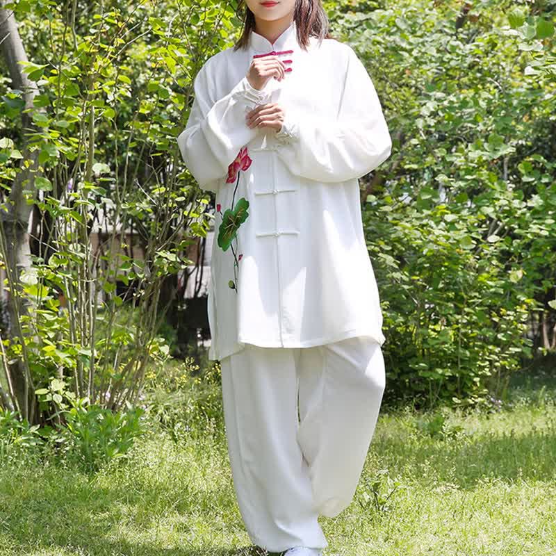Lotus Flower Leaf Pattern Tai Chi Meditation Prayer Spiritual Zen Practice Clothing Women's Set - image 8
