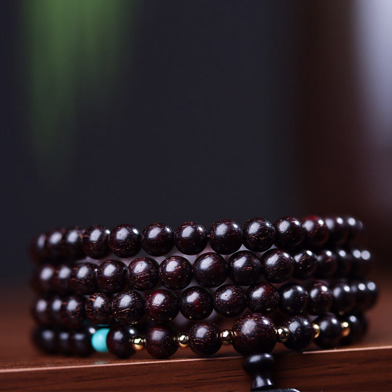 Buddha Stones 108 Mala Beads Tibetan Small Leaf Red Sandalwood Lotus Balance Bracelet - image 9