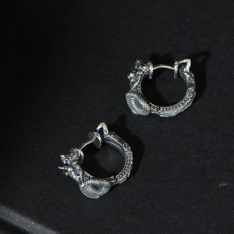 Buddha Stones 925 Sterling Silver Dragon Hoop Pattern Protection Earrings - image 4