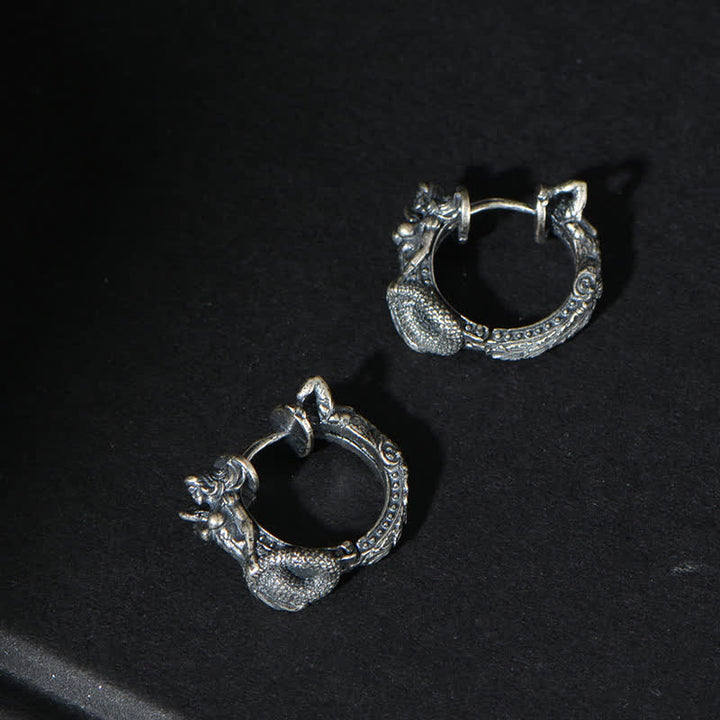 925 Sterling Silver Dragon Hoop Pattern Protection Earrings - image 4