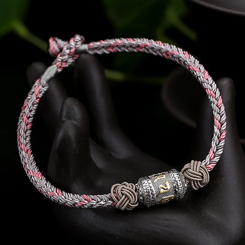 Buddha Stones 925 Sterling Silver Om Mani Padme Hum Prayer Wheel Luck Strength Red String Bracelet - image 13