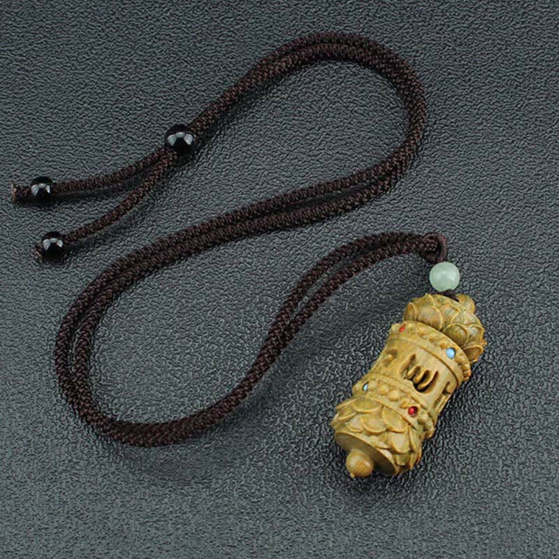 Buddha Stones Tibet Green Sandalwood Rosewood Om Mani Padme Hum Lotus Positive Soothing Necklace Pendant - image 6