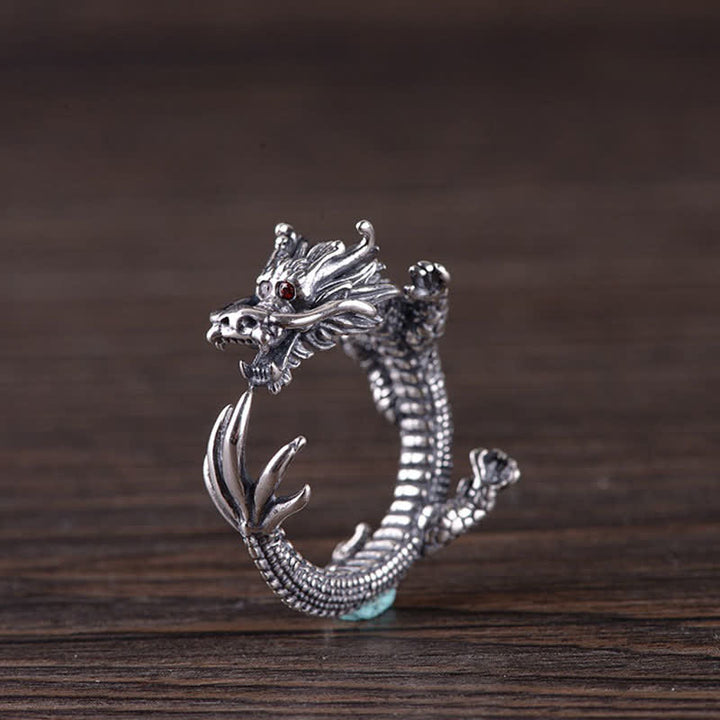925 Sterling Silver Dragon Luck Protection Ring - image 4