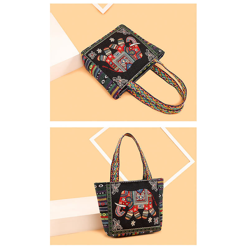 Elephant Butterfly Embroidered Large Capacity Canvas Tote Bag Shoulder Bag - image 17