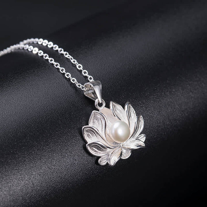 Buddha Stones 925 Sterling Silver Lotus Flower Pearl Wealth Necklace Pendant - image 1