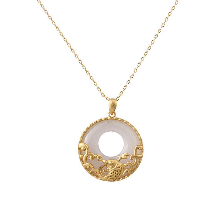 White Jade Koi Fish Titanium Steel Prosperity Necklace Pendant - Koi Fish (Luck ♥ Prosperity) - image 1