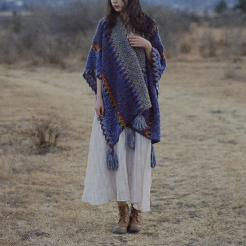 Buddha Stones Tibetan Shawl Soft Warm Knitting Cloak Winter Tibetan Tassel Scarf - image 15