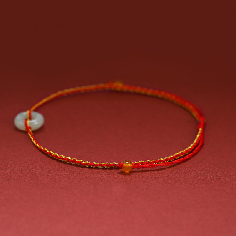 Buddha Stones Round Peace Buckle Jade Luck Abundance Braided Bracelet Anklet - image 4