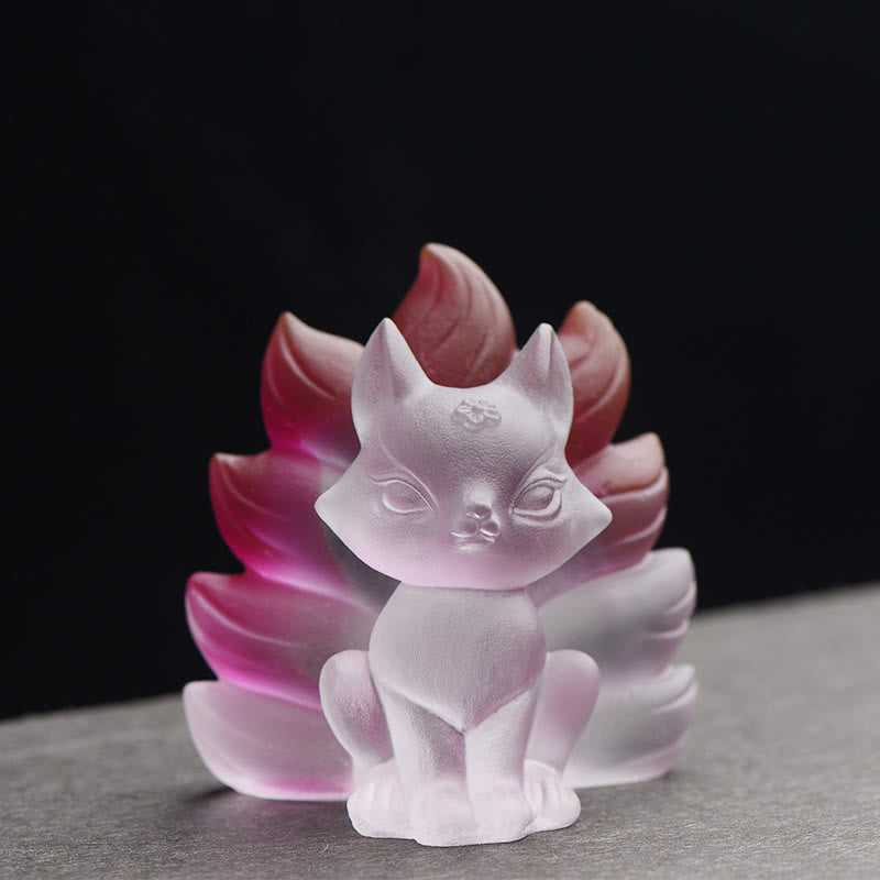 Buddha Stones Small Nine Tailed Fox Success Strength Home Figurine Decoration - Pink&White - Small 58*55*45mm - image 2