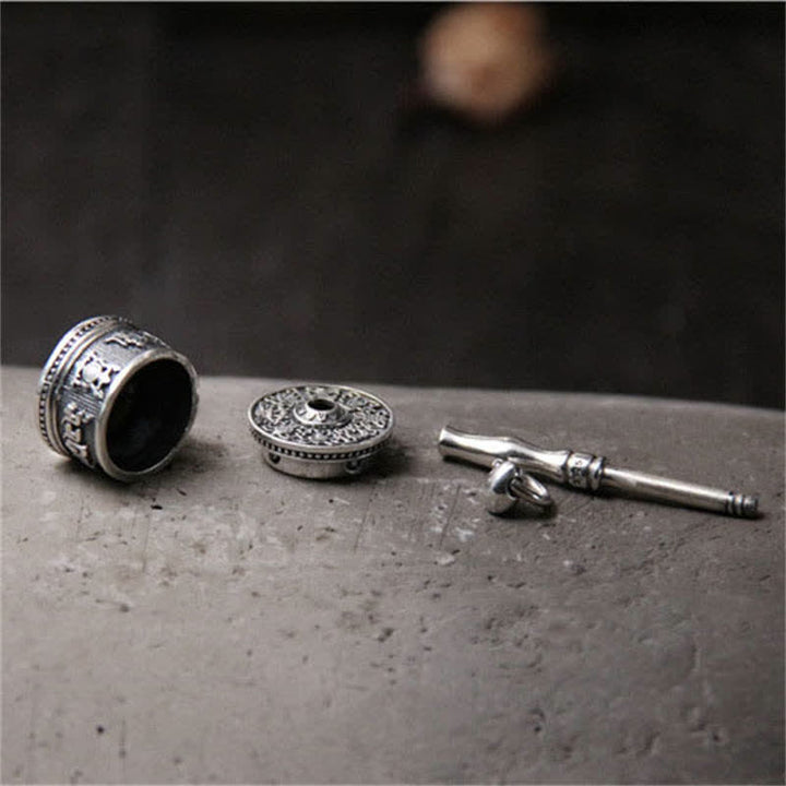 925 Sterling Silver Om Mani Padme Hum Prayer Wheel Purity Rotatable Necklace Pendant - image 6