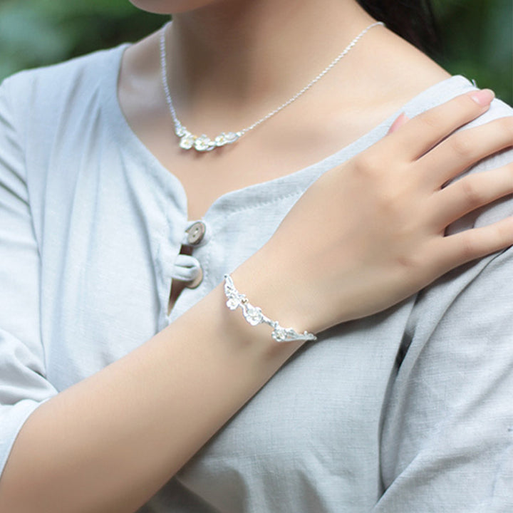 925 Sterling Silver Plum Flower Blessing Bracelet Adjustable Bangle - image 10