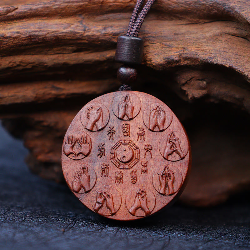 Buddha Stones Lightning Struck Jujube Wood Yin Yang Bagua Mountain Ghosts Spend Money Protection Necklace Pendant