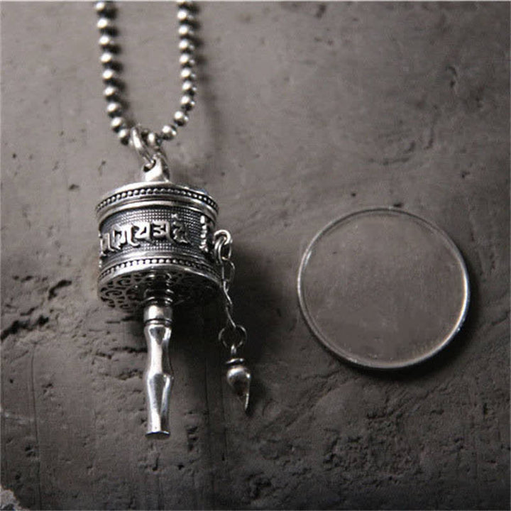 925 Sterling Silver Om Mani Padme Hum Prayer Wheel Purity Rotatable Necklace Pendant - image 4