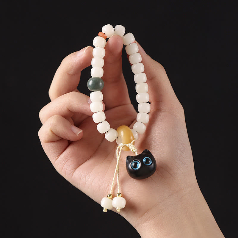 Buddha Stones Natural Bodhi Seed African Blackwood Lovely Cat Charm Peace Harmony Bracelet - image 8