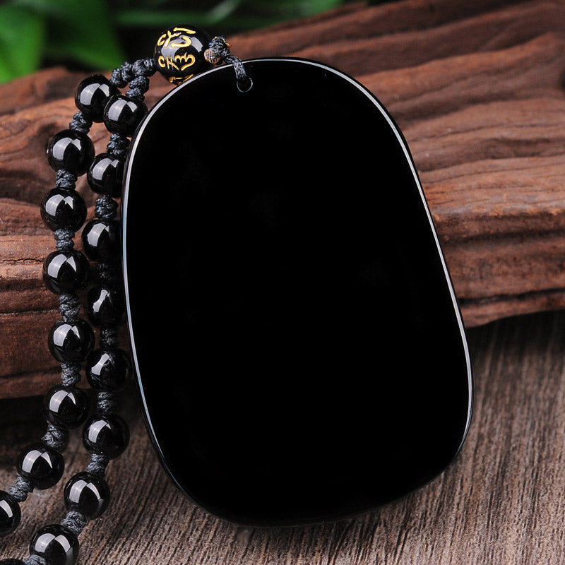 Buddha Stones Black Obsidian Stone Dragon Fulfilment Pendant Necklace - image 5