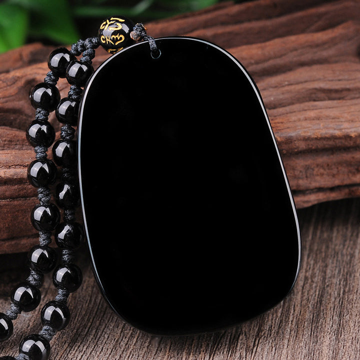 Buddha Stones Black Obsidian Stone Dragon Fulfilment Pendant Necklace - image 5