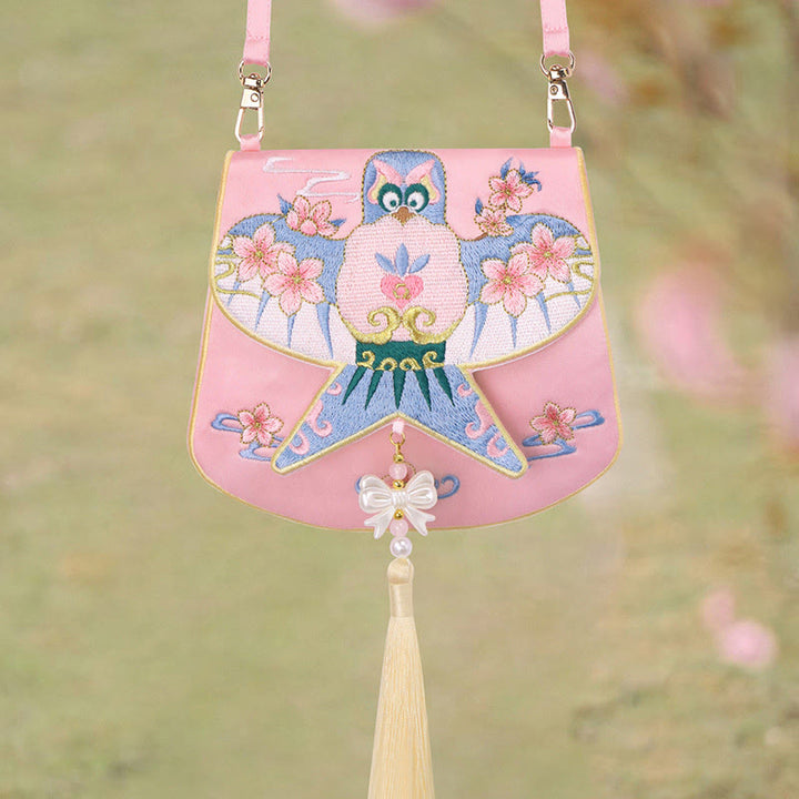 Buddha Stones Luck Embroidery Lotus Koi Fish Rabbit Flower Hanfu Bag Crossbody Bag Shoulder Bag - Pink Kite Flower - image 26