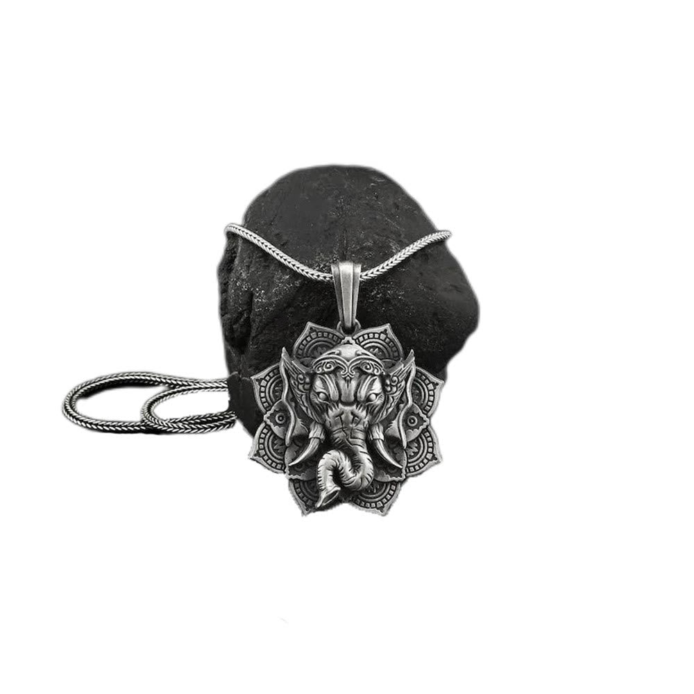 Buddha Stones Pure Tin Ganesh Ganpati Elephant Protection Amulet Necklace Pendant - image 3