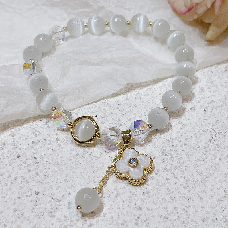 Buddha Stones Cat's Eye Crystal Lucky Clover Star Moon Fish Tail Fox Cat Charm Love Bracelet