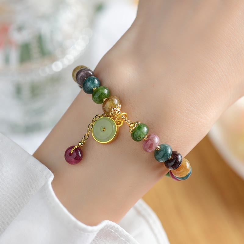 Buddha Stones Colorful Tourmaline Cute Flower Rabbit Charm Love Bracelet