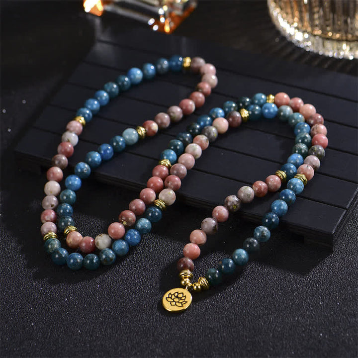 Buddha Stones Lazurite Lapis Lazuli Picasso Jasper Amazonite Rhodonite Apatite Positive Lotus Prayer Bead Bracelet - image 16