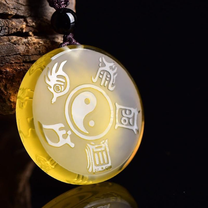 Buddha Stones Taoism Five Sacred Mountains Yin Yang Symbol Liuli Crystal Balance Necklace Pendant Key Chain - Yellow Liuli Necklace - image 9