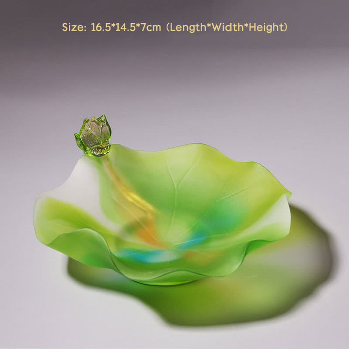 Feng Shui Lotus Handmade Liuli Crystal Art Piece Home Office Offering Decoration - Offering Plate - image 7