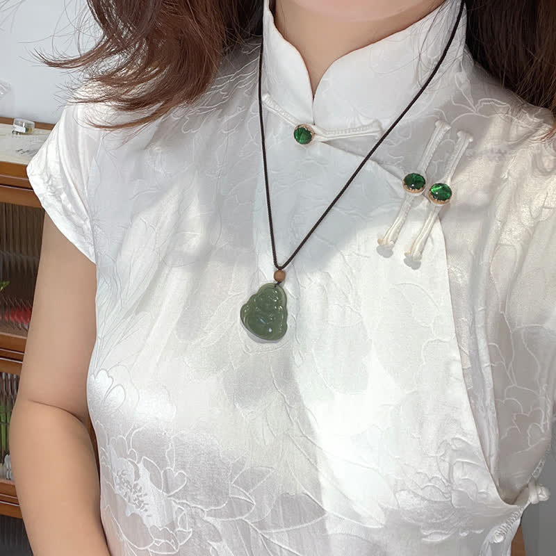 Laughing Buddha Hetian Jade Healing Calm Necklace String Pendant - image 4