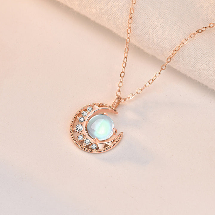 Buddha Stones 925 Sterling Silver Moonstone Moon Pattern Love Necklace Pendant - image 5