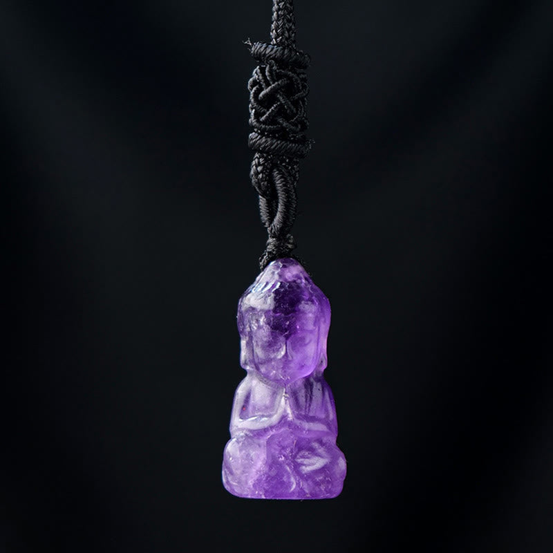 Buddha Stones Various Crystal Amethyst Pink Crystal White Crystal Citrine Buddha Carved Spiritual Healing Necklace Pendant Decoration - Amethyst - Necklace&Pendant - image 4