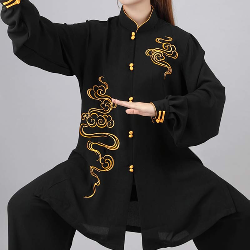 Auspicious Clouds Embroidery Meditation Prayer Spiritual Zen Tai Chi Qigong Practice Unisex Clothing Set - Black - US12，UK/AU16，EU44 (3XL) - image 17