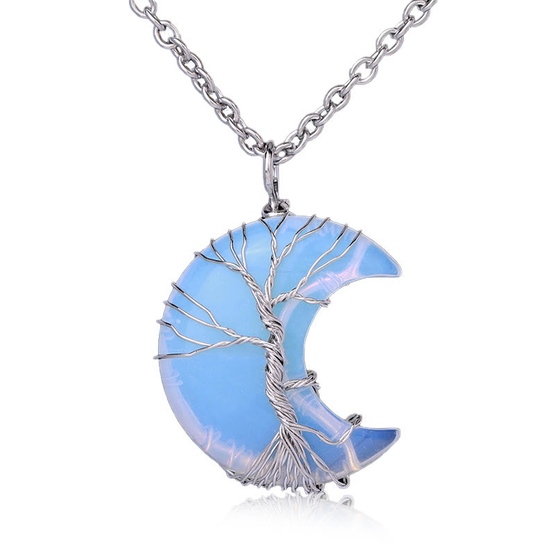 Buddha Stones Natural Quartz Crystal Moon Tree Of Life Healing Energy Necklace Pendant - Opal - image 13