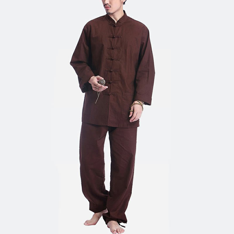 Buddha Stones Chinese Frog Button Design Meditation Prayer Cotton Linen Spiritual Zen Practice Yoga Clothing Men's Set - image 14