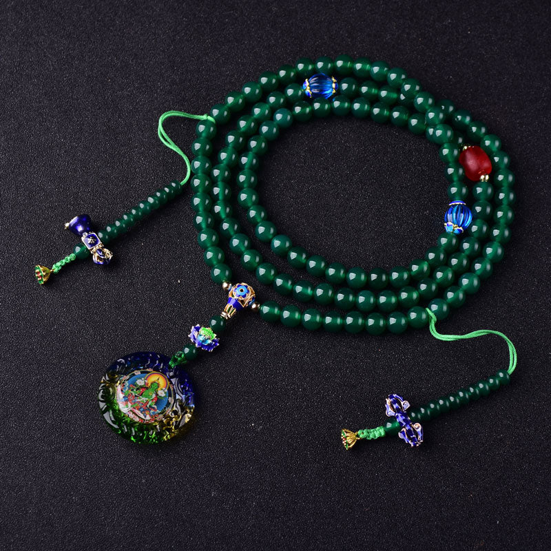 108 Mala Beads Natural Green Agate Bodhisattva Green Tara Manifestation Charm Bracelet - 10mm - image 0