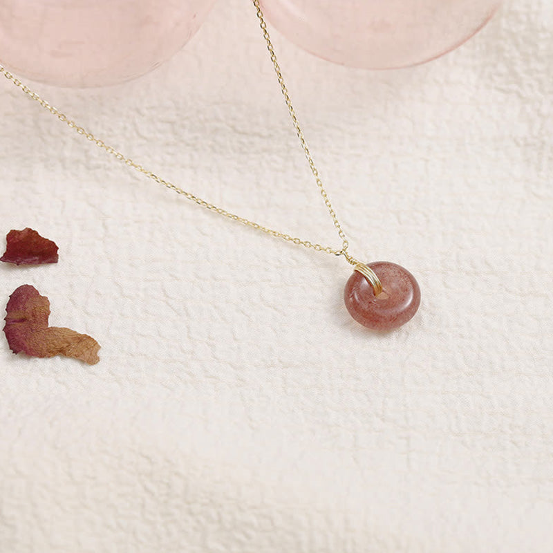 925 Sterling Silver Strawberry Quartz Healing Positive Necklace - Gold - image 0