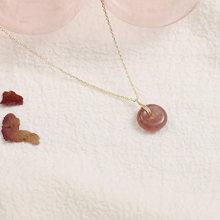 925 Sterling Silver Strawberry Quartz Healing Positive Necklace - Gold - image 0