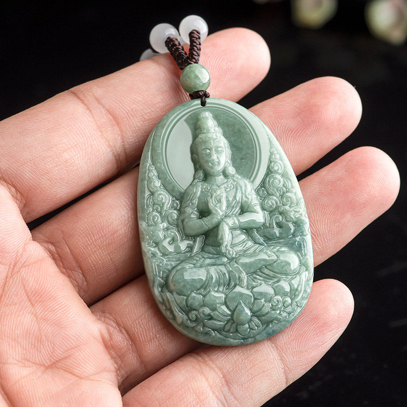 Buddha Stones Natural Jade Avalokitesvara Amulet Wealth Necklace Pendant - image 5