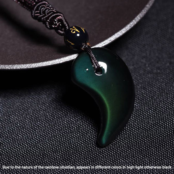 Buddha Stones Rainbow Obsidian Yin Yang Strength Pendant Necklace