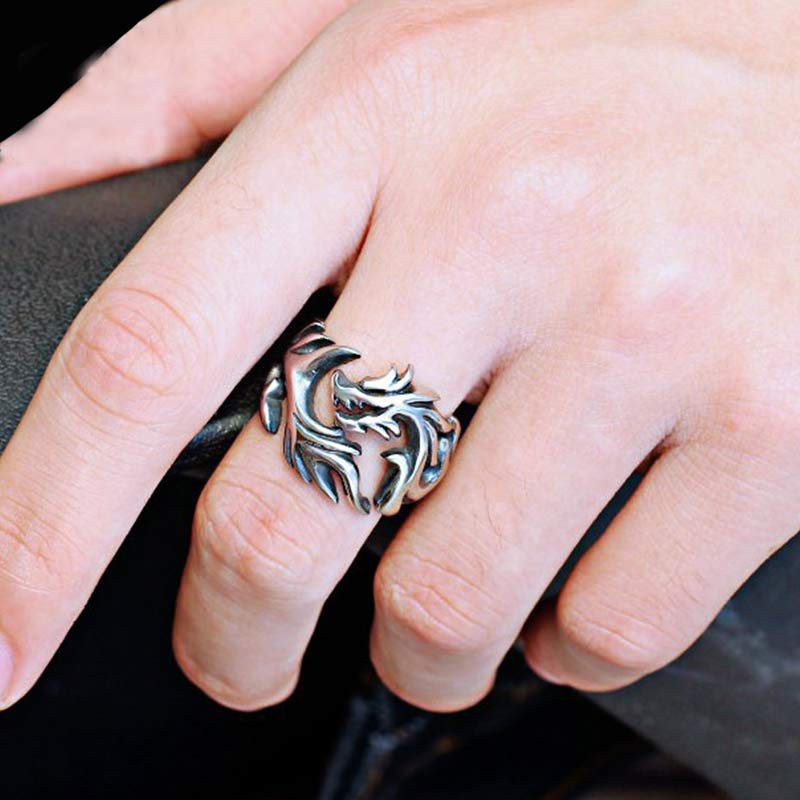Buddha Stones Dragon Pattern Protection Strength Adjustable Ring - image 5