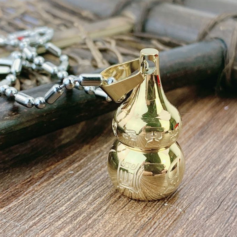 Buddha Stones Tibetan Yin Yang Symbol Gourd Harmony Titanium Steel Necklace Pendant - Gold&Chain - image 5
