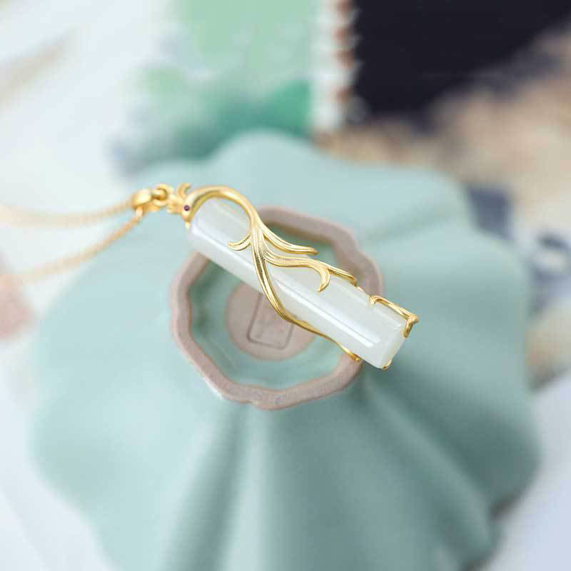 Buddha Stones Jade Dragon Phoenix Copper Protection Necklace Pendant - image 8