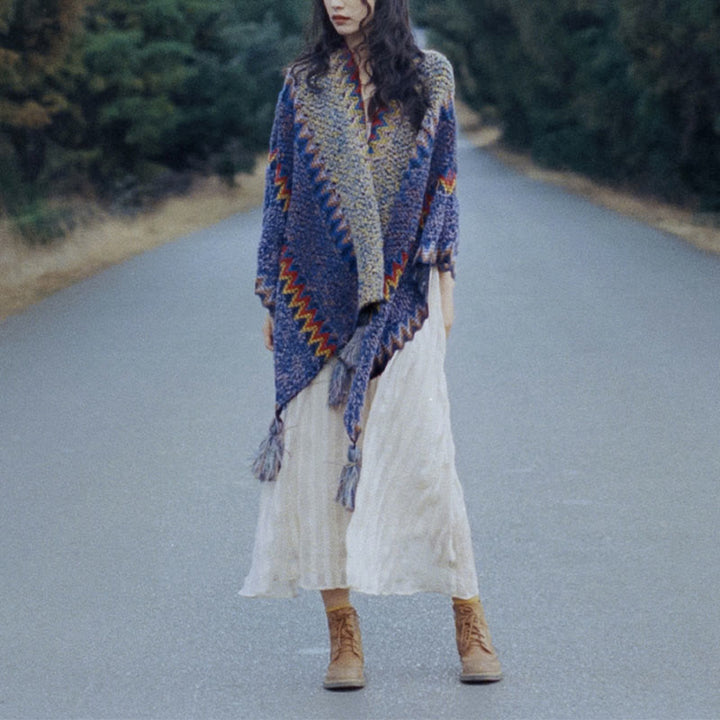 Buddha Stones Tibetan Shawl Soft Warm Knitting Cloak Winter Tibetan Tassel Scarf - image 10