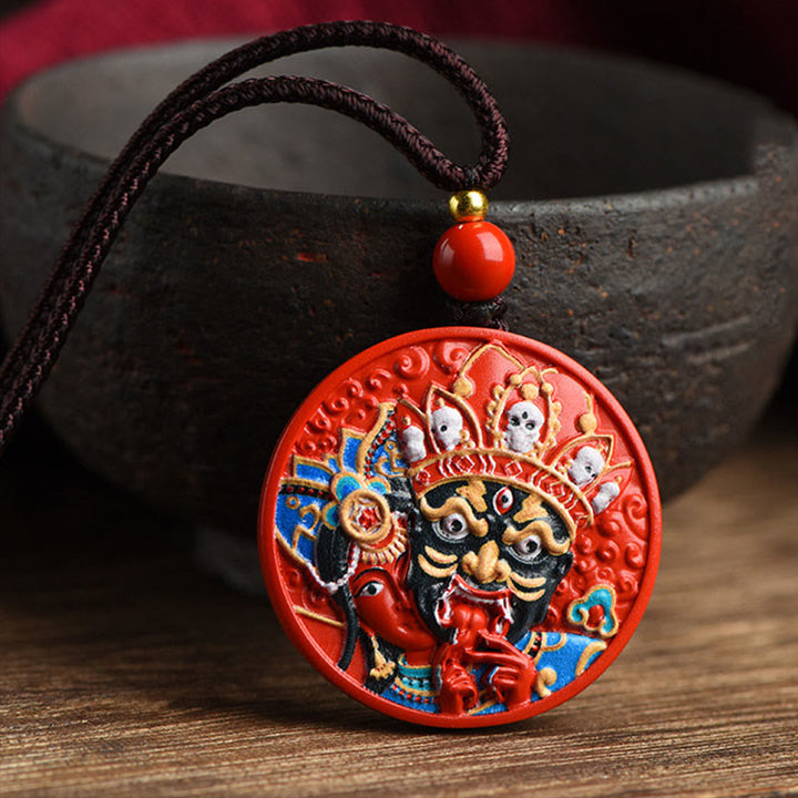 Buddha Stones Zakiram Goddess of Wealth Painted Cinnabar Blessing Necklace Pendant