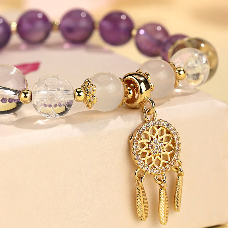 Buddha Stones Green Strawberry Quartz Amethyst Crystal Dreamcatcher Healing Bracelet